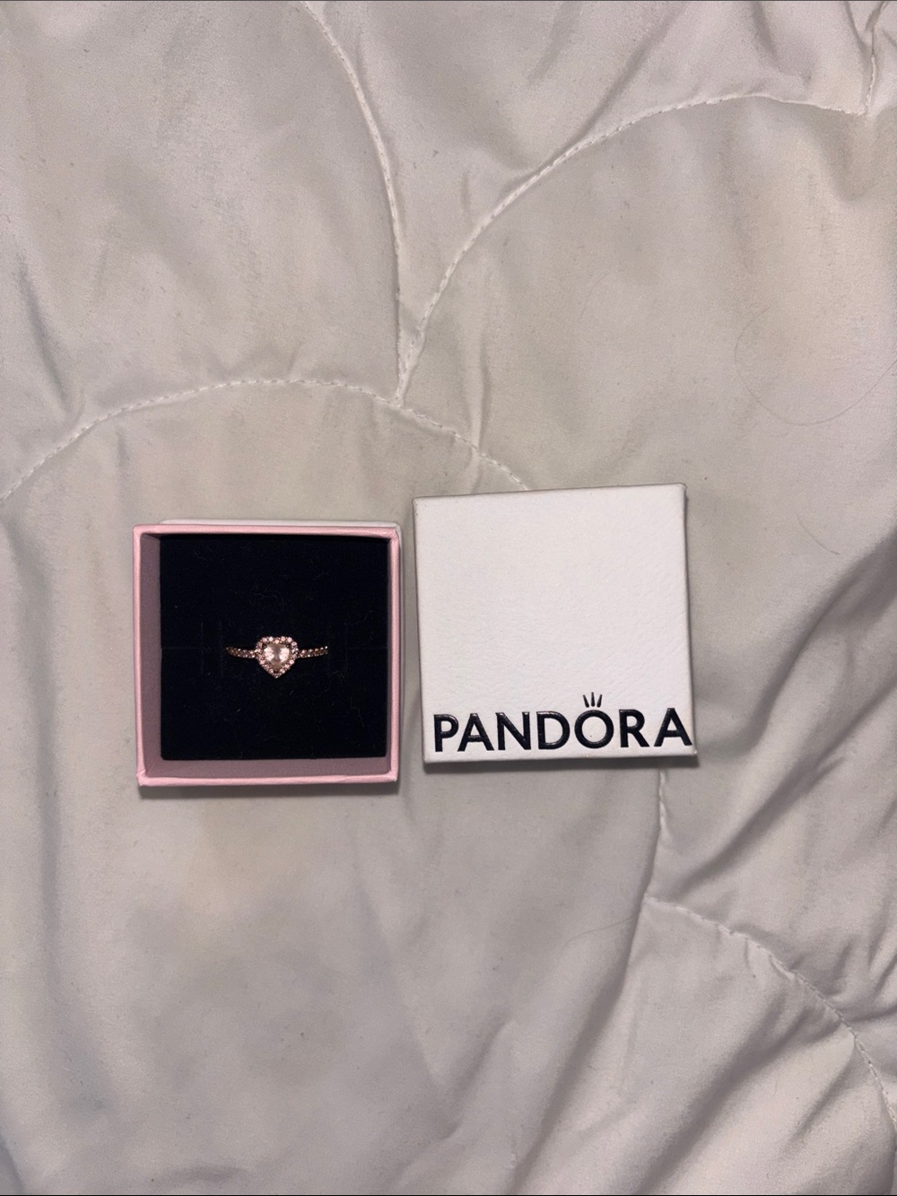 Pandora Rose Gold Heart Ring with Clear Stones - Pink Box
